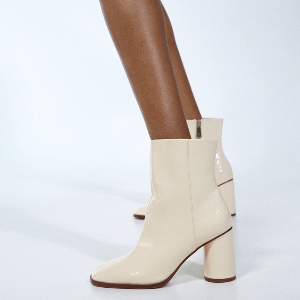 ZARA FAUX-PATENT-FINISH HEELED ANKLE BOOTS SZ  10 - Picture 8 of 8